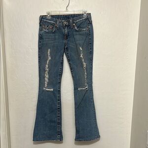 Y2K True Religion Bobby Women's Distressed Blue Denim Ripped Jeans